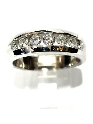 Real 14kt. Men's White Gold  Diamond Wedding Band Ring Approximate 1.ct. Total • $4250