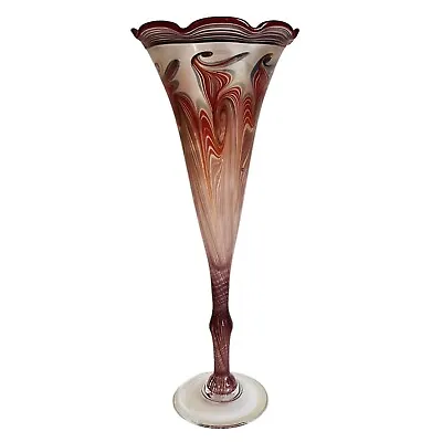 Vandermark 15“ Art Glass Iridescent Pulled Feather Tall Fan Vase Signed Large • $399.98