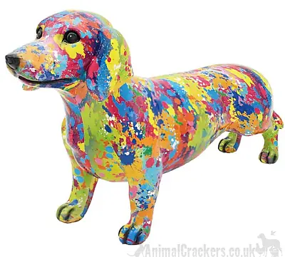 SPLASH ART Bright Coloured Dachshund Ornament Figurine Sausage Dog Lover Gift • £15.95