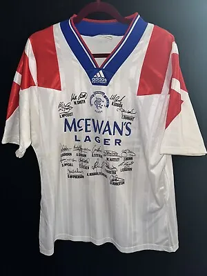 £125 • Buy Adidas Glasgow Rangers 1992 93 Away Shirt Signed 42/44”