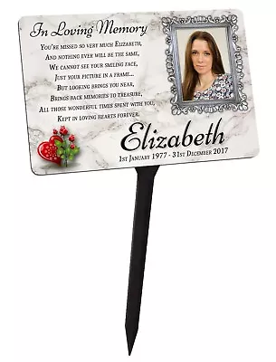 Your Photo Personalised Memorial Plaque & Stake. For Friend Family Garden Grave • £13.99