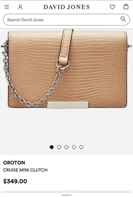 $55 • Buy Oroton Mini Cruise Biscuit Color Lizard Leather Chain Clutch Bag Rrp $349