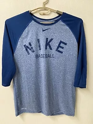 NEW Nike Baseball DriFit Mens L Heather Blue T-Shirt Polyester 3/4 Sleeve Raglan • $17.97