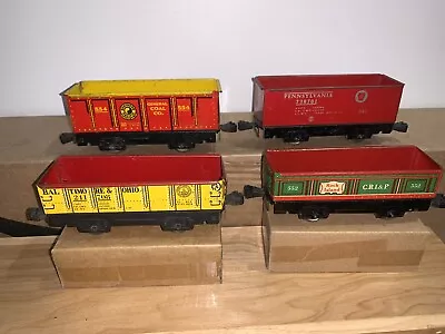 Marx 4 Tin Freight Train Cars.   Gondolas B&O NP PRR RI.   Knuckle Couplers • $39.99