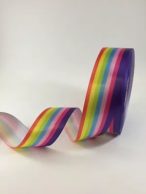 Rainbow 7 Stripe Single Faced Satin Ribbon 38 & 100mm X 1 Metre Length Pride! • £1.55