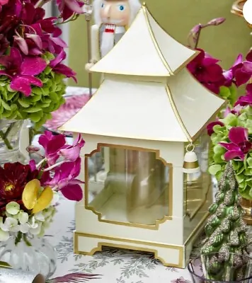 Ivory & Gold Pagoda Tealight Lanterns - Brand New Boxed Idea For Gifts / Present • £28