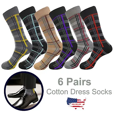 6 Pair Plaid Pattern Cotton Multicolor First Quality Men's Dress Socks 10-13 • $16.50