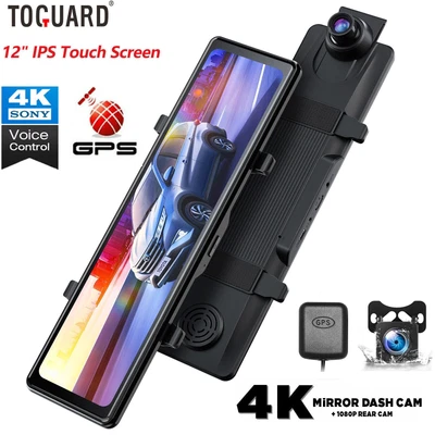 $168.88 • Buy TOGUARD 12 4K Mirror Dash Cam GPS Touch Screen Rearview Car Camera Voice Control
