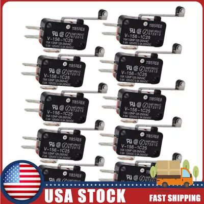 10xUS V-156-1C25 Micro Limit Switch Long Hinge Roller Momentary SPDT Snap Action • $7.29