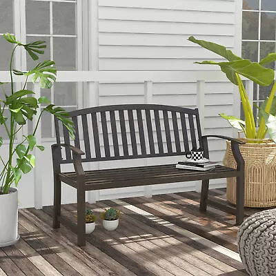 Outdoor Bench With Slatted Seat And Backrest Garden Metal Bench • $129.99