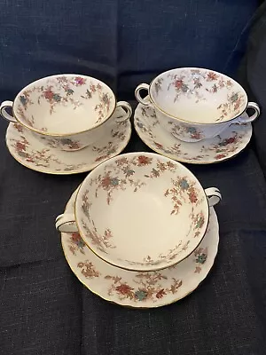 Minton Ancestral Set Of 3 Soup Bowls And Saucers • £9.99