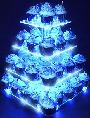 Vdomus Cupcake Stand 4 Tier With Blue LED Lights Dessert Tower For Party Blue • $18.88