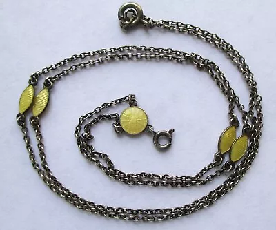 VINTAGE ANTIQUE STERLING SILVER GUILLOCHE ENAMEL LINK CHAIN NECKLACE For Locket • $149