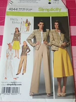 1940's Retro Simplicity Pattern 4044 Jacket Skirt Pants 20W 22W 24W 26W 28W • $9.95