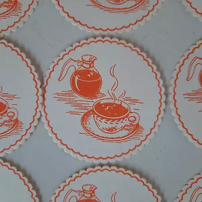 Lot Of 20 Vintage Paper Coffee Cup/Coffee Pot Orange/White Coasters • $12