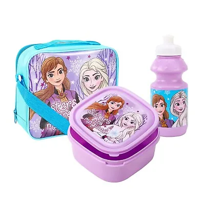 Kids Children's Disney Frozen 3pc Lunch Set School Lunch Box Bottle Snack Box • £13.95