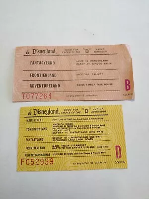 1970s Magic Kingdom Adult + Junior B And D Tickets Coupons Disneyland 52999! • $11.20