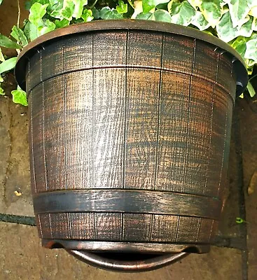 £8.99 • Buy XL 35CM COPPER  Barrel Plant Pot Outdoor Garden Flower Round Plastic Planter L