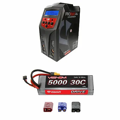 Venom 30C 2S 5000mAh 7.4V Sport Power LiPo Battery And Pro Duo Charger Combo • $169.98