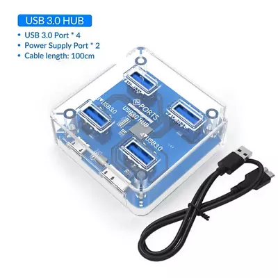 4 Port USB 3.0 Transparent Square Hub USB3.0 Connector & MicroUSB Power Port New • $12.15