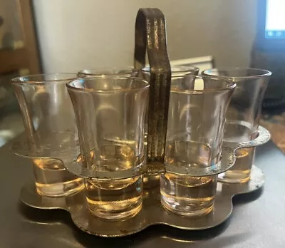 Vintage Shot Glass Set W/ Metal Caddy • $24.50