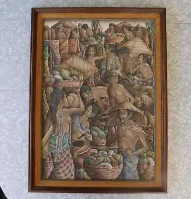 I Wayan Rapet Signed Original Painting Ubud Marketplace Bali 1970s 21½  X 29½  • $1455