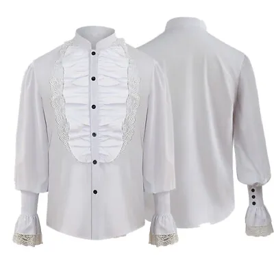 Medieval Men's Shirt High Collar Vintage Victorian Frilly Gothic Men's Shirt Top • £27.59