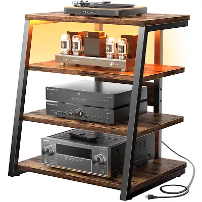 Homieasy 4-Tier AV Media Stand Corner TV Stand W/ Power Strips & LED Audio Tower • $91.90