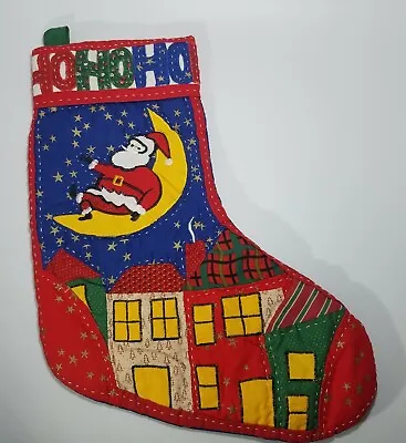 Vintage Christmas Stocking Quilted Patchwork Santa Stars 18 Inch Ho Ho Ho  • $12.99