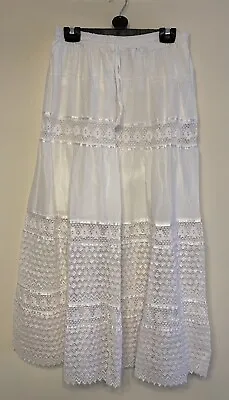 NEW Cotton Lined Skirt Maxi White Embroidered Lace Boho Casual One Size Summer • £19.99