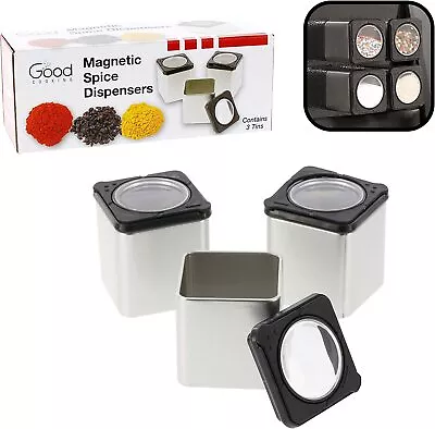 Magnetic Spice Jars - Tins Attach To Most Refrigerator Doors - Shake Or Pour • $12.28