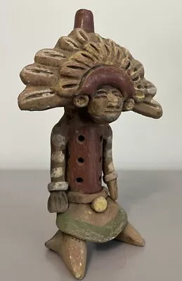 Vintage Clay Flute Figurine Tribal Aztec Mayan Folk Art Terra Cotta • $25