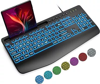 SABLUTE Large Print Backlit Keyboard With 7-Color Backlitfor Laptop PC Desktop • $37.99