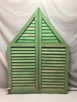 Antique Pair Peaked Top Shabby Wood Chic Shutters Green 17x49 Old VTG 635-24B • $195