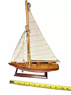 Vintage Wooden Model Sail Boat 14 X 10 Beautiful Detailed Brass Accents • $31