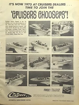 Cruisers Fiberglass Boats For 1973 Oconto WI Vintage Print Ad 1972 • $16.77