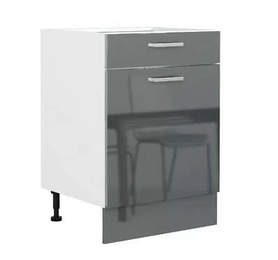 Kitchen Unit 60cm Base Cupboard 600mm Soft Close 1 Door 1 Drawer Grey Gloss Luxe • £169.95