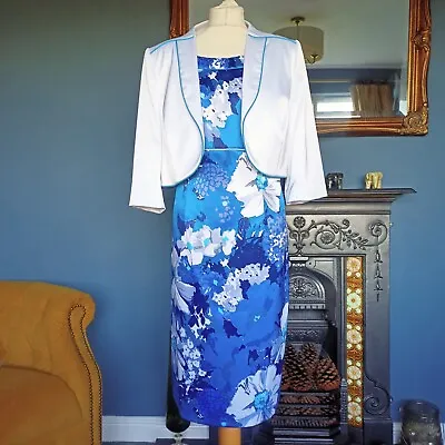£65 • Buy Berketex Size 18 Mother Of The Bride Outfit Dress & Jacket Blue & White Floral 