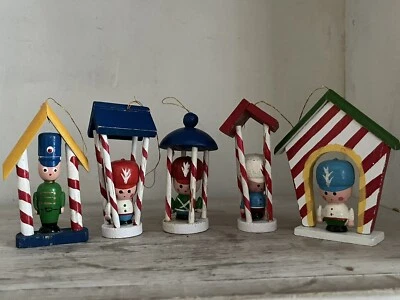 $9.10 • Buy  5  Vintage Wooden Little Soldier In Shelters Christmas Ornaments Lot Nutcracker
