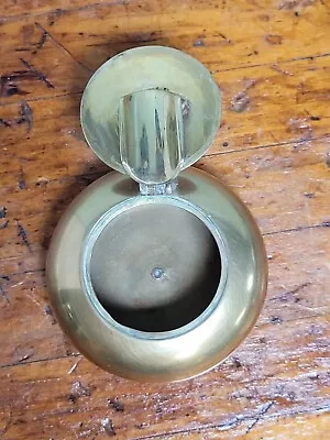 Vintage Brass Pocket Ashtray Small Round Flip Top With Cigarette Rest. • $19.95