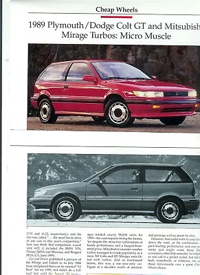 1989 DODGE PLYMOUTH COLT GT TURBO 3 Page Color Article MITSUBISHI MIRAGE • $6