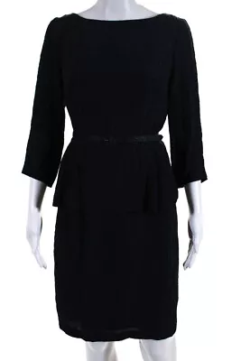 Nanette Lepore Womens 100% Silk Floral Peplum 3/4 Sleeved Dress Dark Blue Size 8 • $40.81