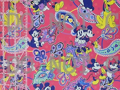 Custom 100% Cotton Woven Fabric Disney Mickey Mouse Paisley Pink 1/4 Yard 9x56 • $5.49