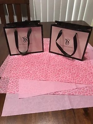 Victoria’s Secrets 2 Paper Gift Bags W/ribbon Handle & Logo & 4 Tissue Papers • $4.50