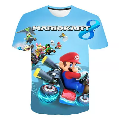 Summer Kid Boys Mario Kart 3D Printed Short Sleeve T-Shirts Casual Tee Shirt Top • £9.82