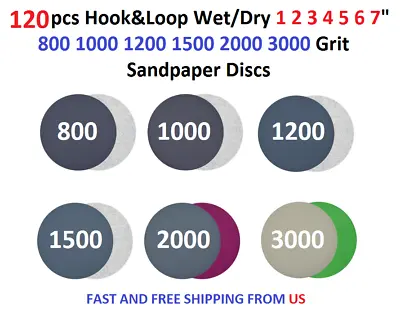 120pcs Hook&Loop Wet/Dry 1 2 3 4 5 6 7 800 1000 1200 1500 2000 3000 Sanding Disc • $69.99