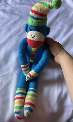 Sock Monkey 21” Blue Soft Stuffed Animal Striped Hat Socks Gloves SCM Designs • $6.98