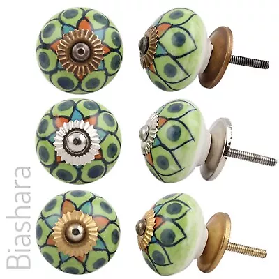 CERAMIC DOOR KNOBS Vintage Cupboard Handles Cabinet Drawer Pulls Hippy Colourful • £2.34