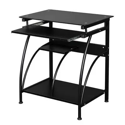 Home Office Computer Desk Writing Table With Glass Top And Keyboard Trays Black • $47.69