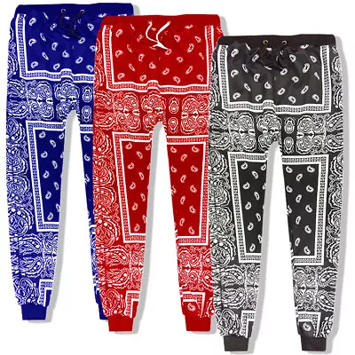 Mens Jogger Cashew Nut Bandana Paisley Print Drawstring Pants Rap Harlem Pant • $19.53